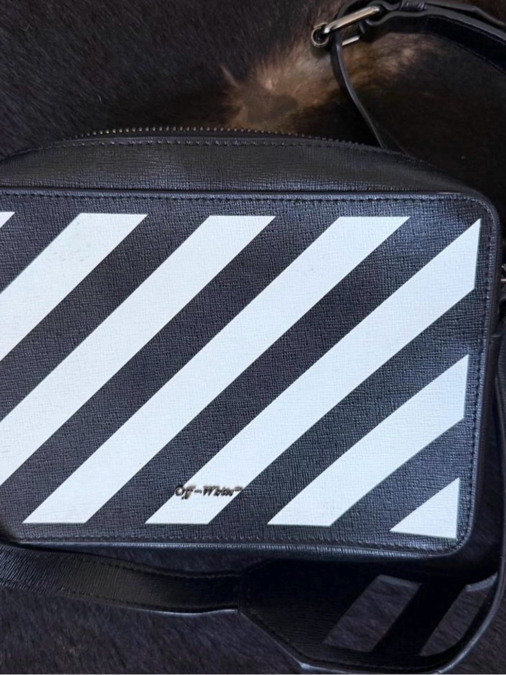 Off-White Black and White Diagonal Stripe Messenger Bag